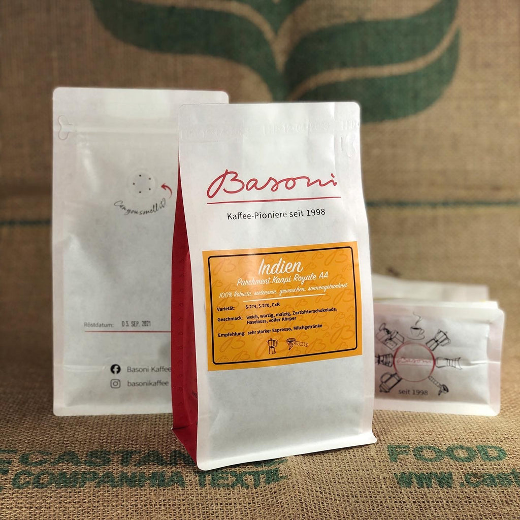 Basoni Exklusiv - Indien Robusta Parchment Kaapi Royale AA  - 250g - Espresso